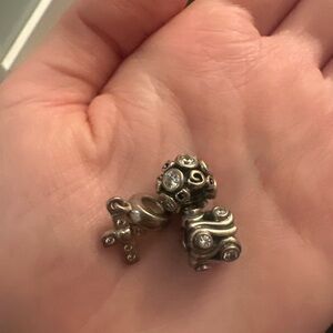 Pandora Silver Charm Beads with Crystal Accents